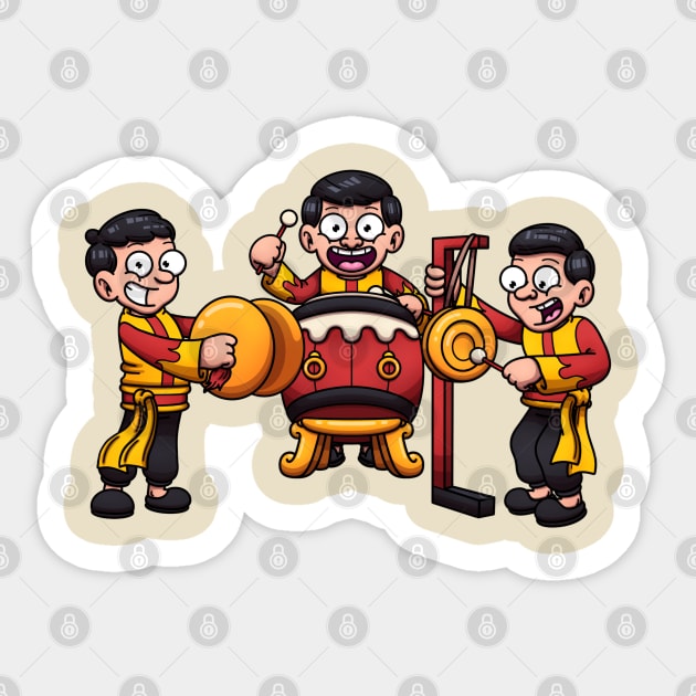 Traditional Chinese Musicians Playing Percussion Instruments Sticker by TheMaskedTooner